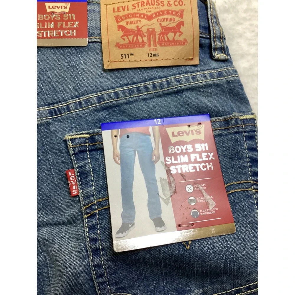 Levis Boys 511 Slim‎ Flex Stretch Jeans West Lake Blue Size 12 Reg 9T E227 NEW